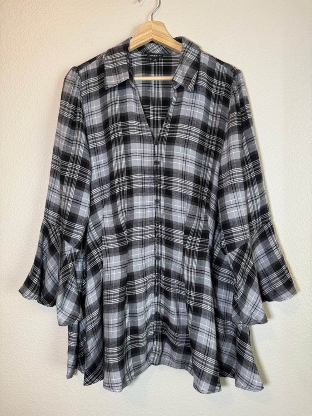 Torrid Fit & Flare Softest Flannel Tunic Top SZ 0 Women’s L Bell Sleeve Grunge